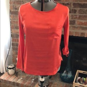 Ann Taylor Orange Mixed Media Blouse Medium